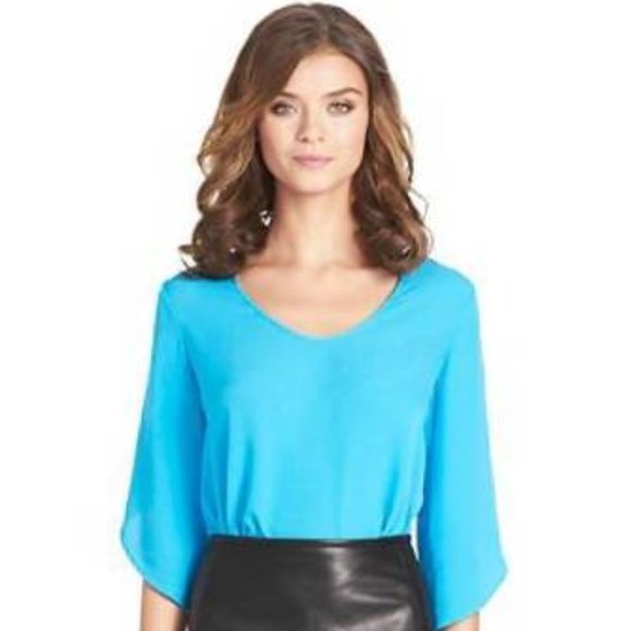 DVF Diane Von Furstenberg Nancy Tulip Sleeve Silk Top Blouse Laguna Blue - Picture 2 of 8